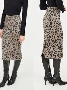 Max Mara Leopard Print Wool Blend Pencil Midi Skirt Size 10-12